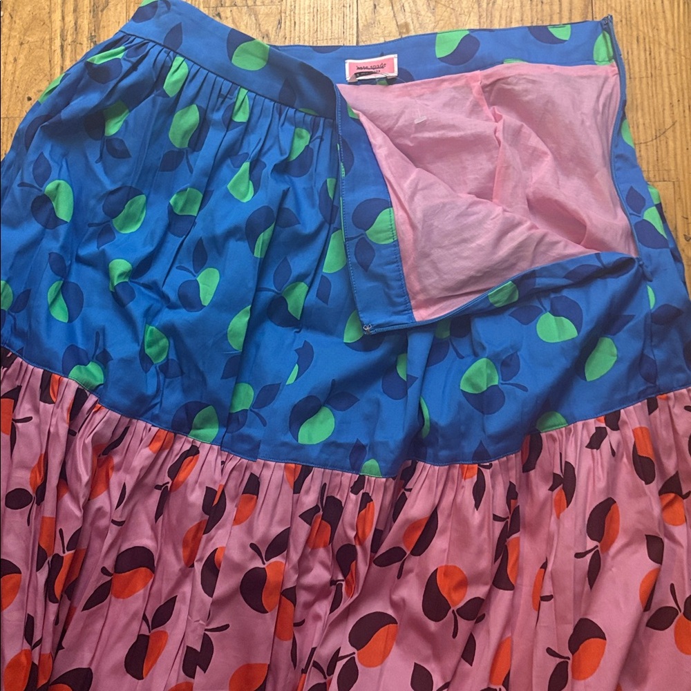 kate spade Multicolor Tiered Fruit-Print Maxi Skirt - Blue, Pink & Teal NWOT - Picture 4 of 10